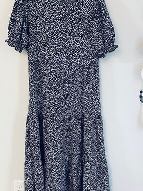 Midi Dress with Black and White Micro Print